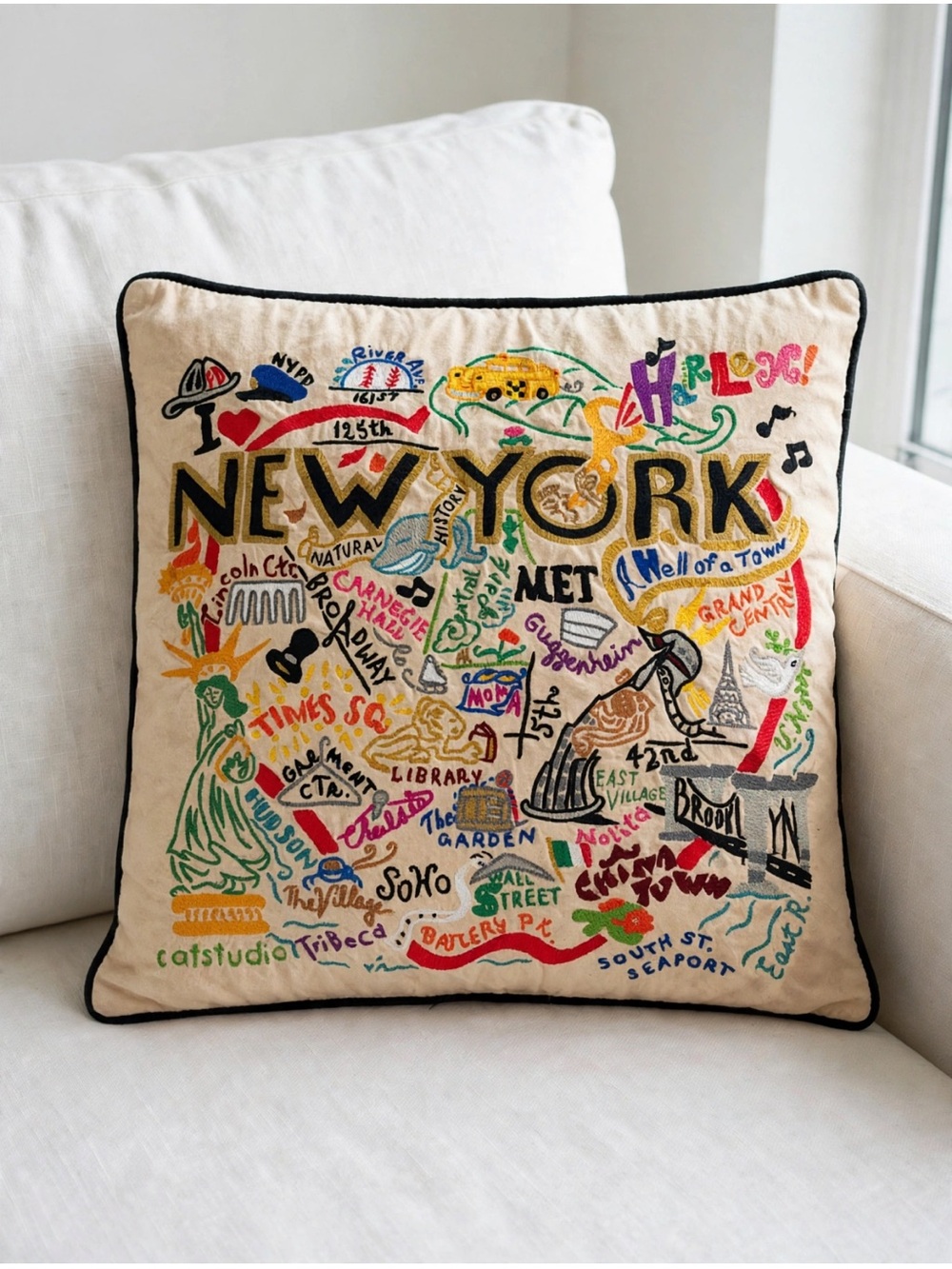 Catstudio New York City Pillow 18" NYC Embroidered Map - EUC - $245 Retail